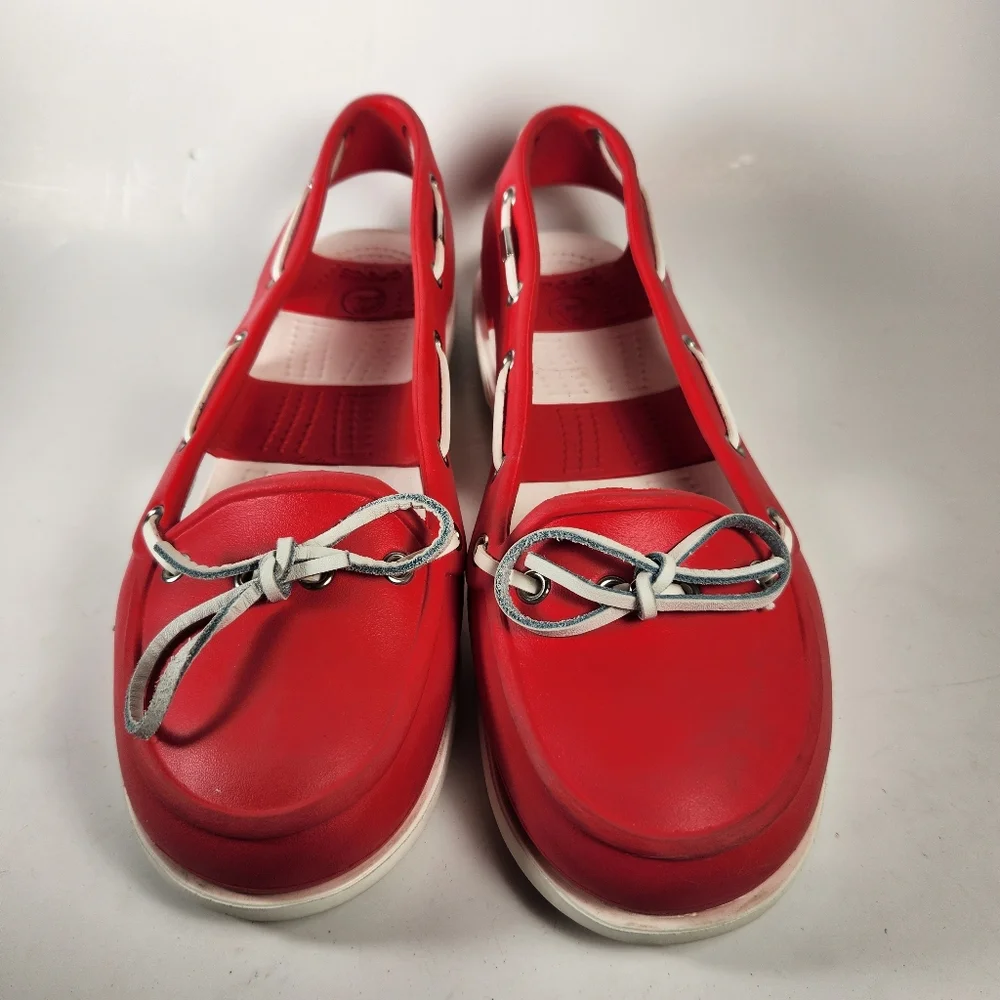CROCS Women's Beach Line Boat Shoe Size 9 Red Comfort Slip On Lightweight - Picture 6 of 9
